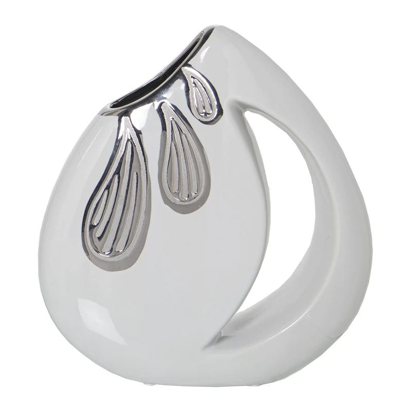 JARRÓN CERÁMICA Blanca/PLATEADA 23X8X24CM - Image 1