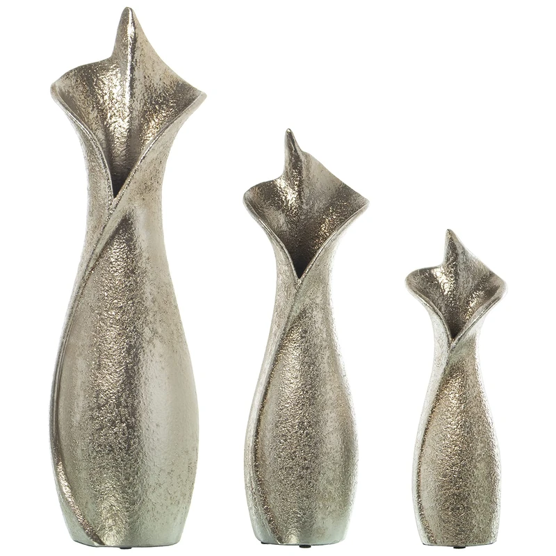 Set of 3 Jarrones Ceramic Plata_14X11X48+12X9X38+9X8X28CM