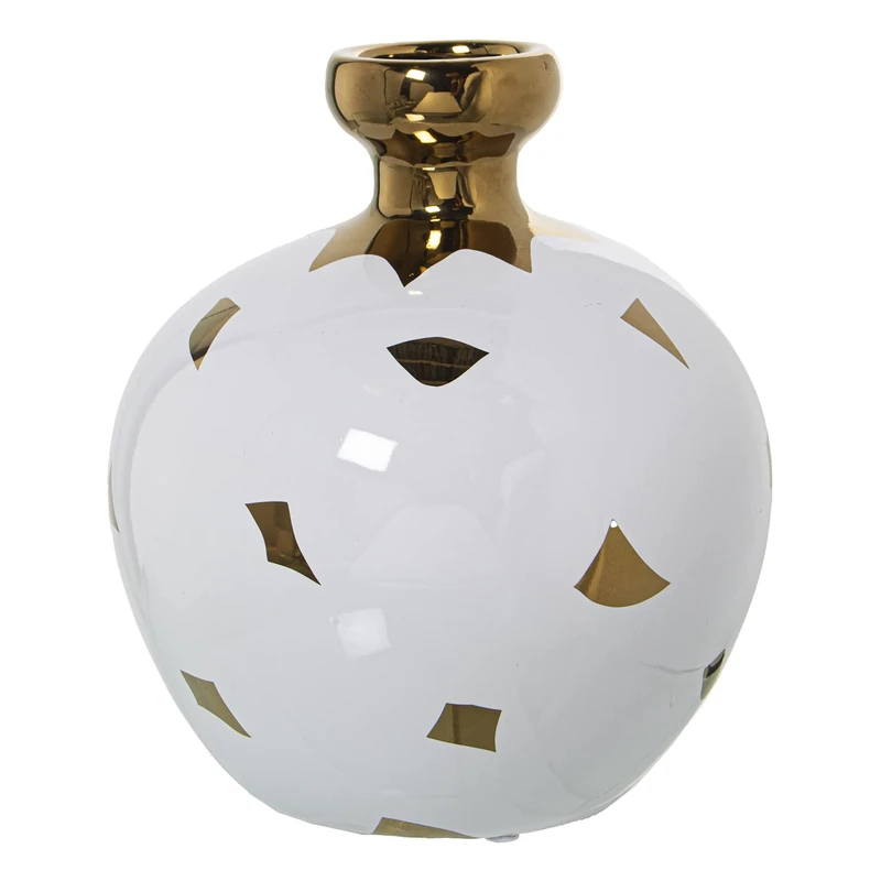 JARRÓN CERÁMICA Blanco/Gold 20X23CM