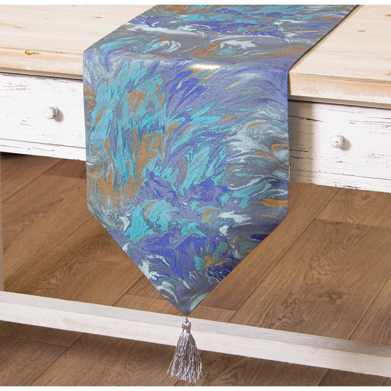 Mesa Fireplace 30 x 180 cm Polyester Azul 30 x 180 cm