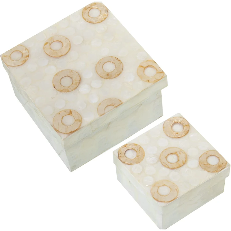 Set of 2 Natural Arostados Nácar Boxes, 13 x 13 x 8 cm, 9 x 9 x 6 cm