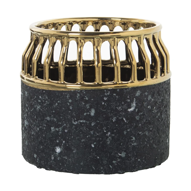 JARRÓN CERÁMICA Gold/GRIS Dark 18 x 16 cm - Image 1