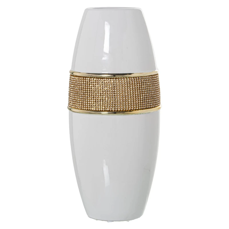 JARRÓN CERÁMICA Blanco/Gold C/BRILLOS Gold °14X34CM - Image 1