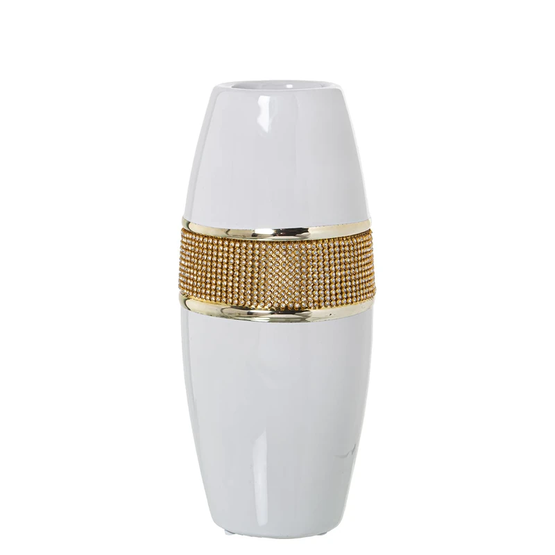 JARRÓN CERÁMICA Blanco/Gold C/BRILLOS Gold °11X27CM