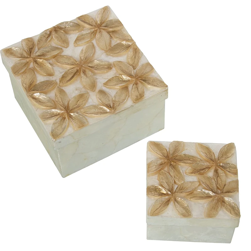AlexandreHouse Set of 2 NACAR FLORES RELIEVE TOSTADO/NATURAL_13X13X8CM+9X9X6CM - Image 1