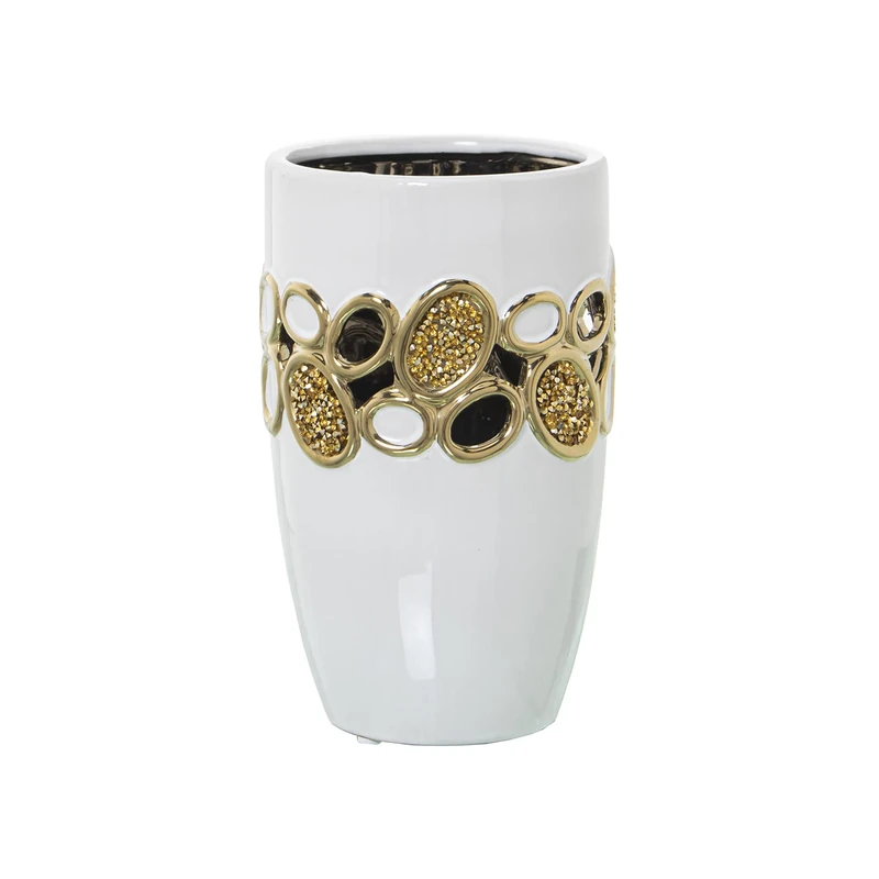JARRÓN CERAMICA BLANCO/GOLD CALADO 14X23CM - Image 1