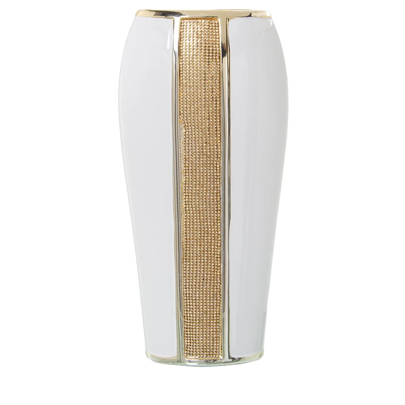 JARRÓN CERÁMICA BLANCO C/BRILLOS GOLD 19X12X41CM - Image 1