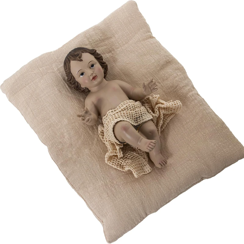 Resin Figure Niño JESÚS 24 CMC/COJIN Linen Beige_FIG:14X24X8CM COJN:22X30X4CM