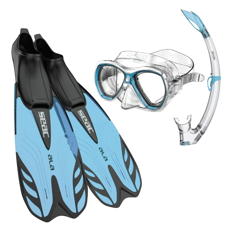 SEAC Set Tris Ala Snorkeling, Ala Fins, Elba Mask, Tribe Snorkel suitable for snorkeling and recreational diving for adults and children