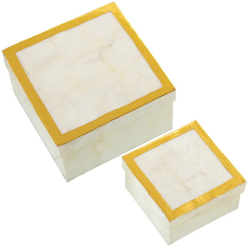 AlexandreHouse Set of 2 Nacar Natural Filooro Pintado Boxes_13X13X8 Y 9X9X6