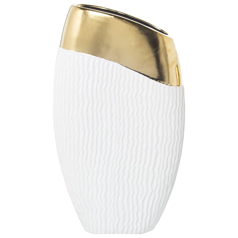 AlexandreHouse JARRÓN CERÁMICA DORADA/BLANCA 23X10X41CM - Image 1