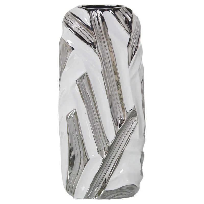 JARRÓN CERÁMICA BLANCA/PLATEADA 16X7X32CM - Image 1