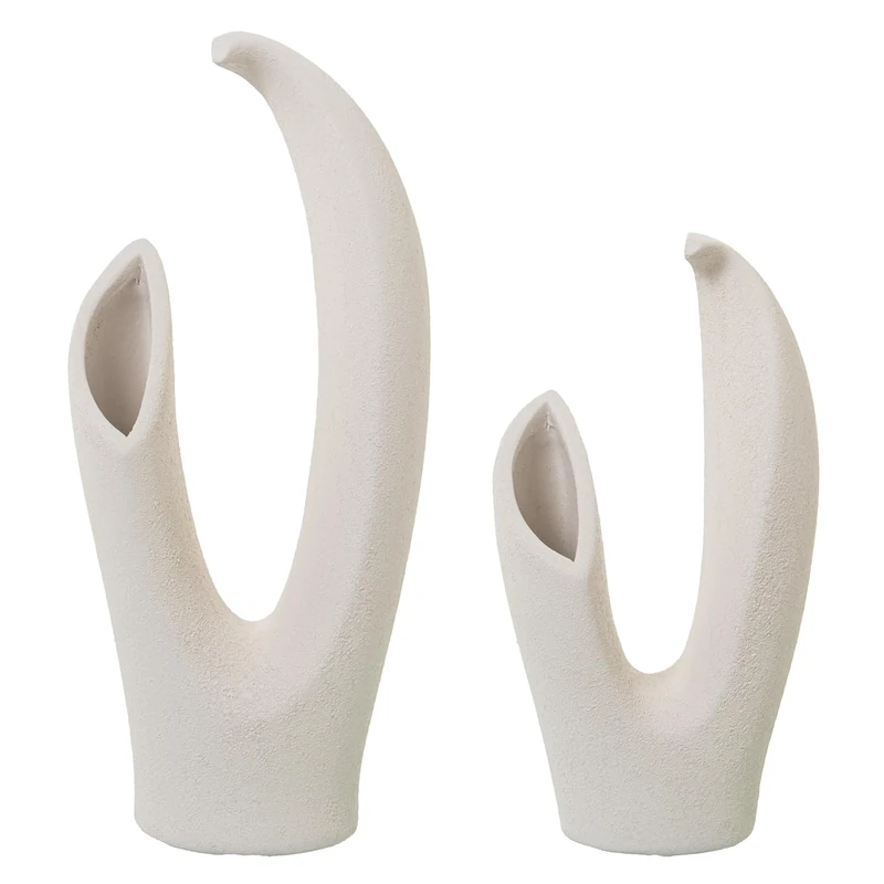 Set of 2 ceramic jarrones BEIGEARENA_19X14X42+18X13X33CM