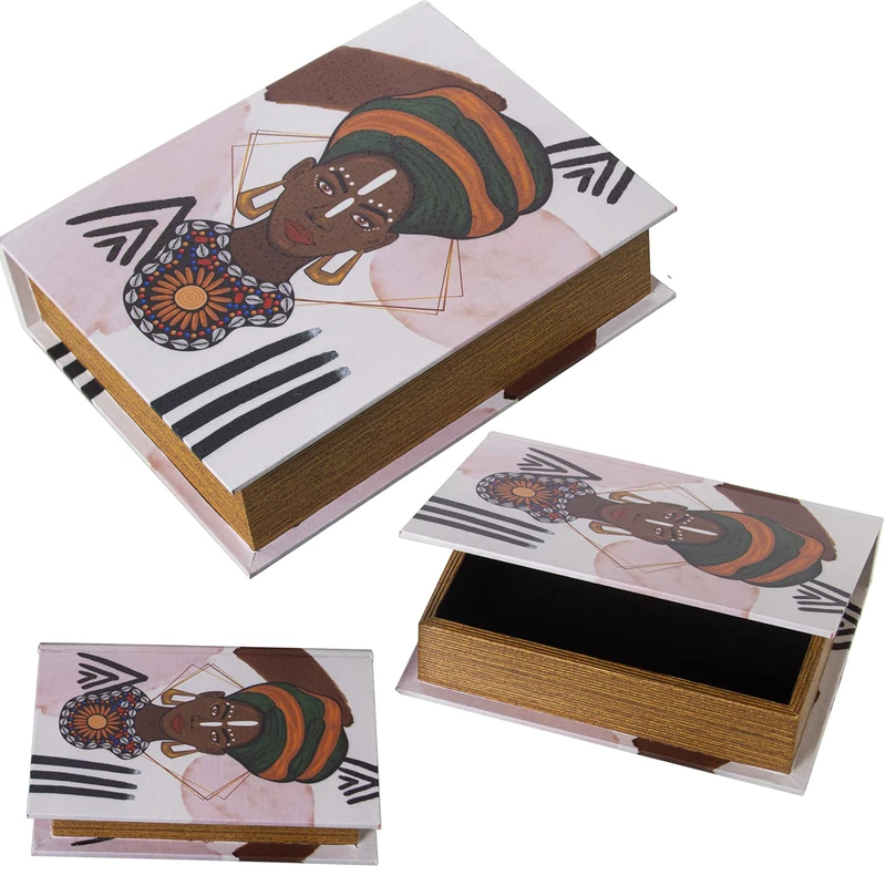 Set of 3 Book-Boxes Decoration DM/LONA Afric Polyester 30 x 24 x 8 + 24 x 18 x 6 + 18 x 12 x 4 cm