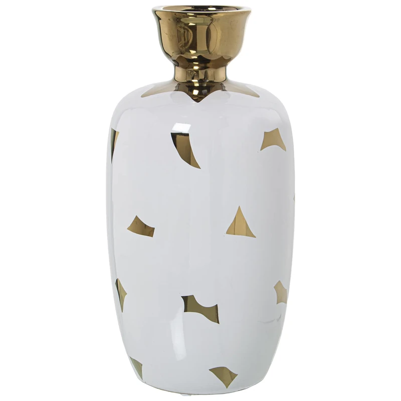 JARRÓN CERÁMICA BLANCO/GOLD 14X28CM