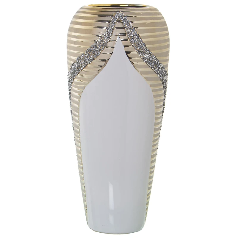 JARRÓN CERÁMICA BLANCO/CHAMPAGNE C/BRILLOS °18X40CM - Image 1