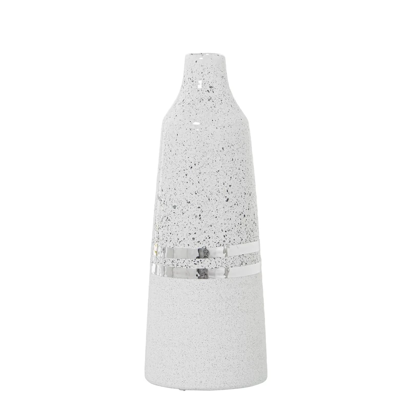 JARRÓN CERÁMICA Plateado/Blanco °11X32CM