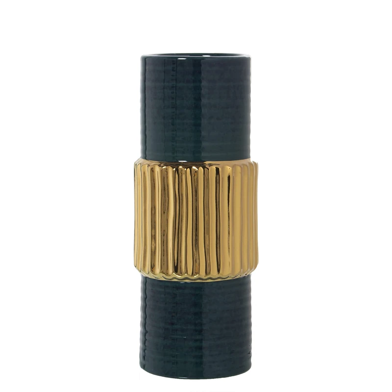 JARRÓN CERÁMICA OSC./Gold 13X33CM Green - Image 1