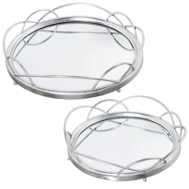 Set of 2 Metal Plateado/Espejo Bandanas 46 x 9 + 38 x 9 cm, Matt: Hierro