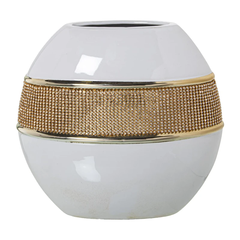 JARRÓN CERÁMICA BLANCO/GOLD C/BRILLOS GOLD 24X12X24CM