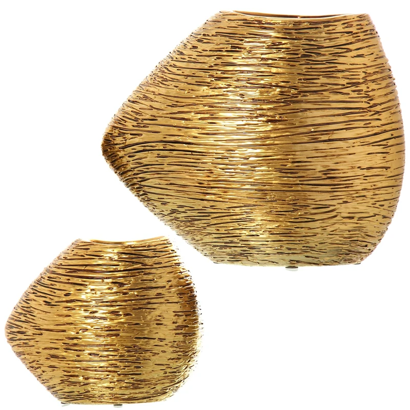 Set of 2 Jarrones Cerámica Gold_34X17X29 + 22X11.5X19 cm - Image 1