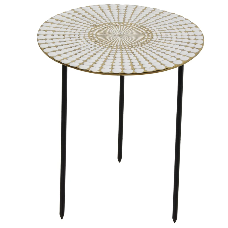 AlexandreHouse Metal Side Table - White and Gold - 41 x 50 cm