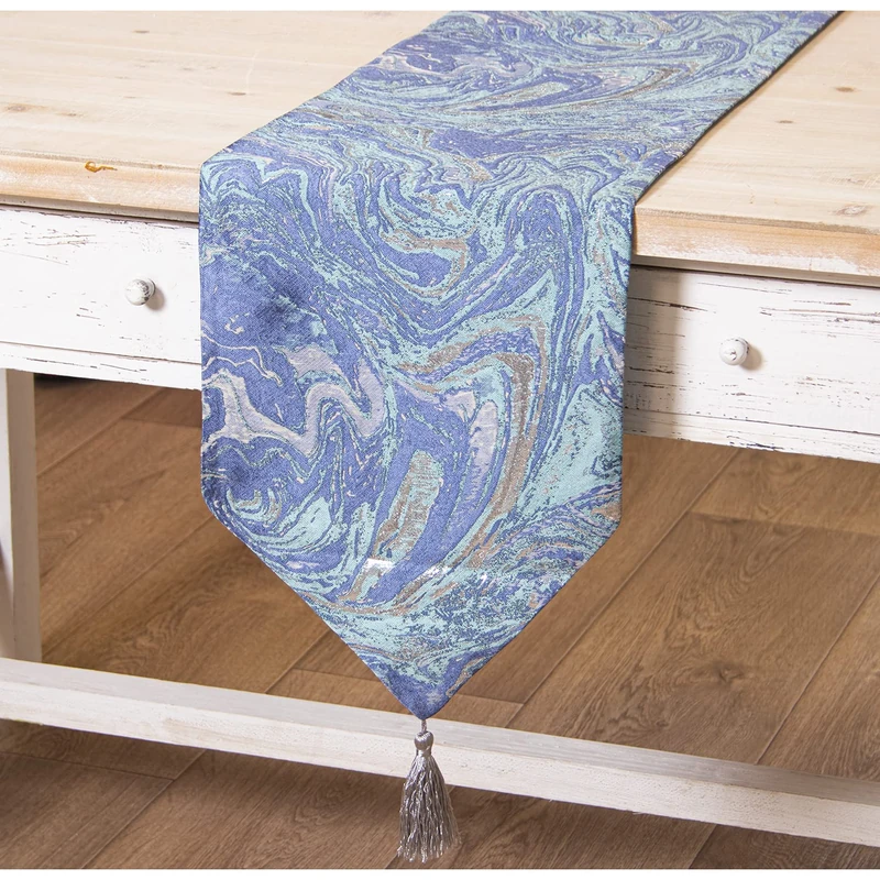 Mesa Fireplace 30 x 180 cm Polyester Azul 30 x 180 cm - Image 1