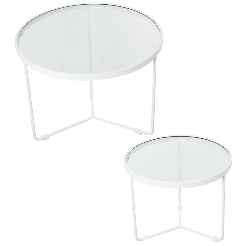 AlexandreHouse Set of 2 Mesas Metal Blanco/Crystal 60 x 45 + 45 x 38 cm