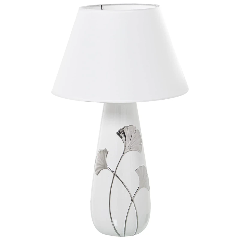 AlexandreHouse LÁMPARA SOBREMESA CERÁMICA Blanco/Plata+52818, 1XE27, MAX.60 ° 35X58 CM, Base: °16X45 CM - Image 1