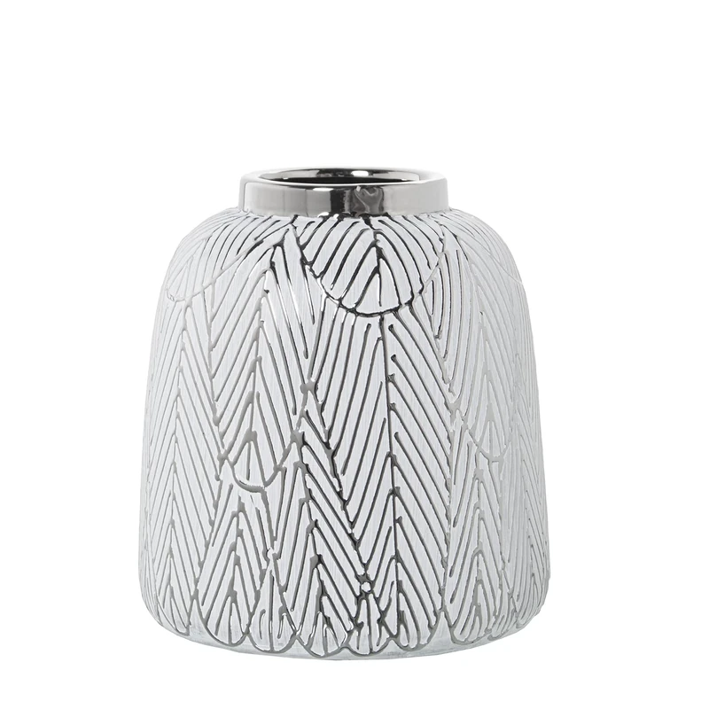JARRÓN CERÁMICA BLANCO/PLATA °18X20 cm - Image 1