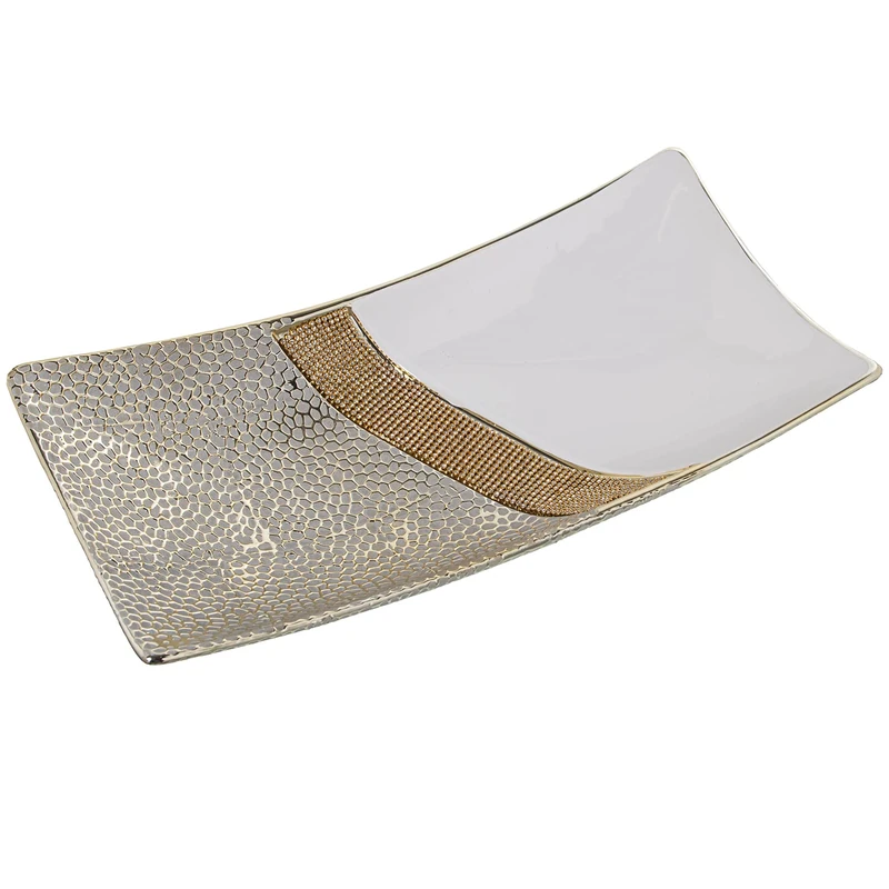 AlexandreHouse Centro rec. Cerámica BLCO/Plata C/BRILLOS Gold 40X20X9CM