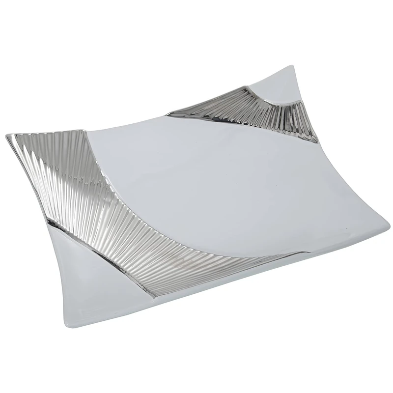 Center rect. Cerámica BLCO/Plateado 36X27X8.5 cm