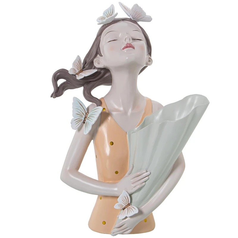 AlexandreHouse Resin Figure Torso Chica C/JARRÓN, NARANJA_22 x 14 x 31 cm
