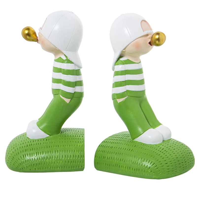 Set of 2 Resin Chico Sujetalibros with Chick Blue/Green_23 x 11 x 21 cm - Image 1