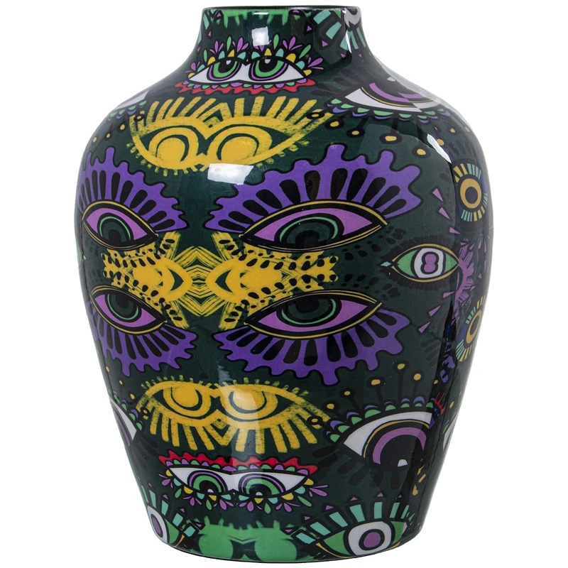 JARRÓN METAL ESMALTADO OJOS_°21X28CM