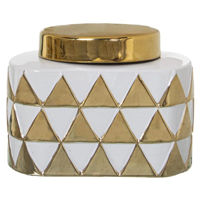 TIBOR CERÁMICA TRIÁNGULOS BLANCO/GOLD 12X14X18CM