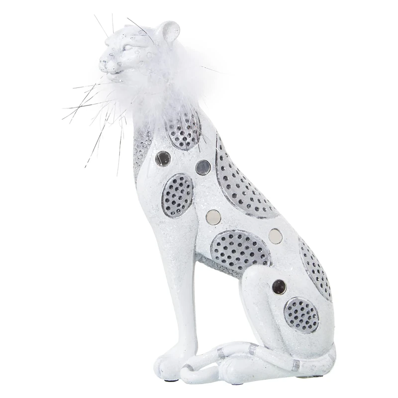 Resin Figure Leopard Blanco/Plata C/Pluma Artifical 16 x 8 x 25 cm - Image 1