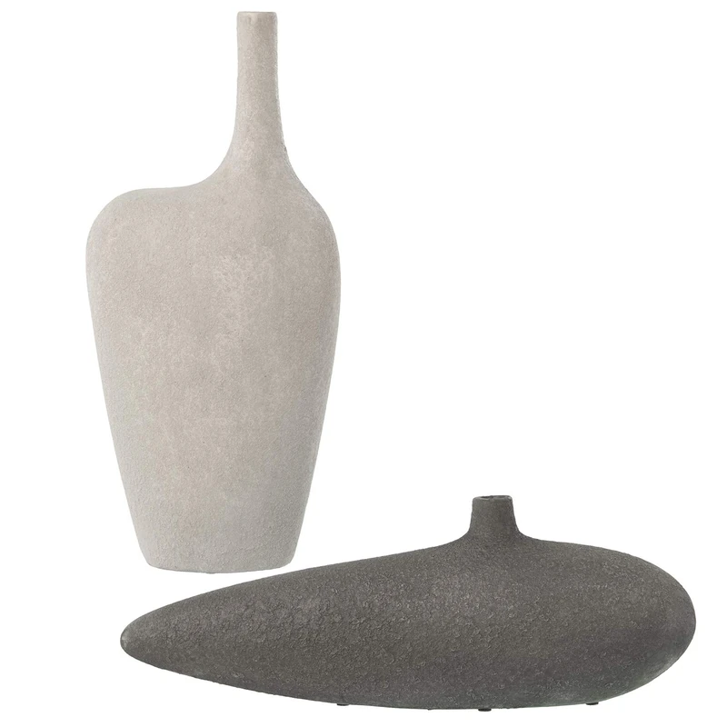 Set of 2 Jarrones Cerámica Gris +Blanco 47 x 11 x 18 cm + 22 x 15 x 48 cm