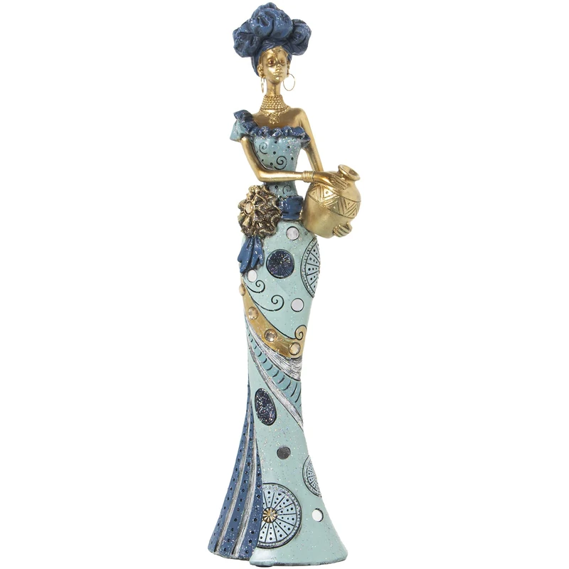 Azul/Dorada Africa Resin Figure, 14 x 9 x 46 cm - Image 1