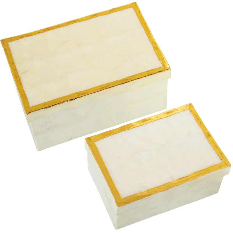 Set of 2 Nacar Rect. Natural Pintado Gold Thread Boxes - Image 1