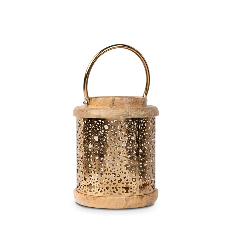 Farol Madera/Metal Dorado 18 x 18 x 25 cm - Image 1