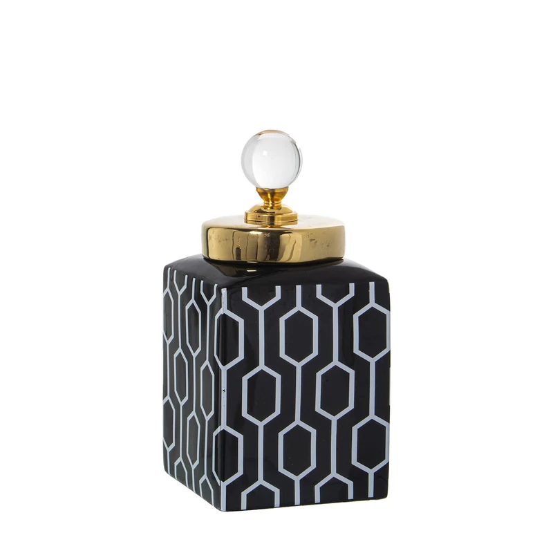 AlexandreHouse Tibor Cerámica Black/Black C/Bola Crystal EN Tapa, 11 x 11 x 23 cm
