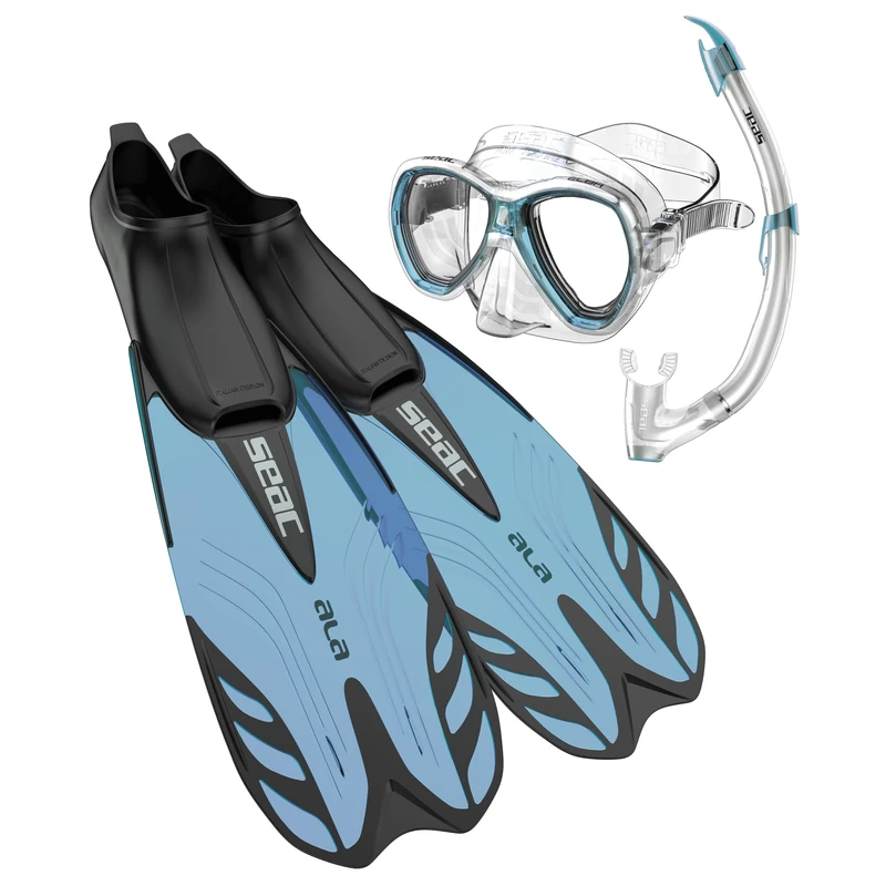 SEAC Set Tris Ala Snorkeling, Ala Fins, Elba Mask, Tribe Snorkel suitable for snorkeling and recreational diving for adults and children