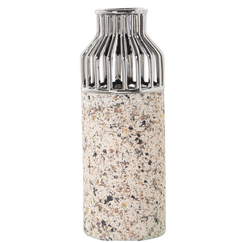 JARRÓN CERÁMICA PLATA/EFECTO GRANITE_13X13X35CM - Image 1