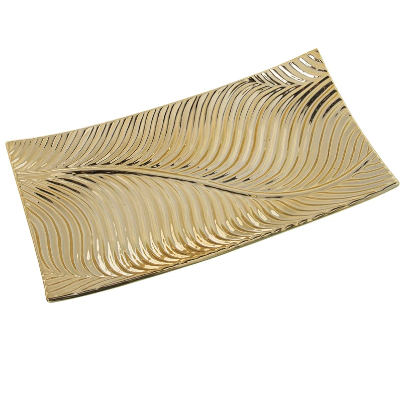 Centro Rect.Cerámica Dorado 35X20X6 cm - Image 1