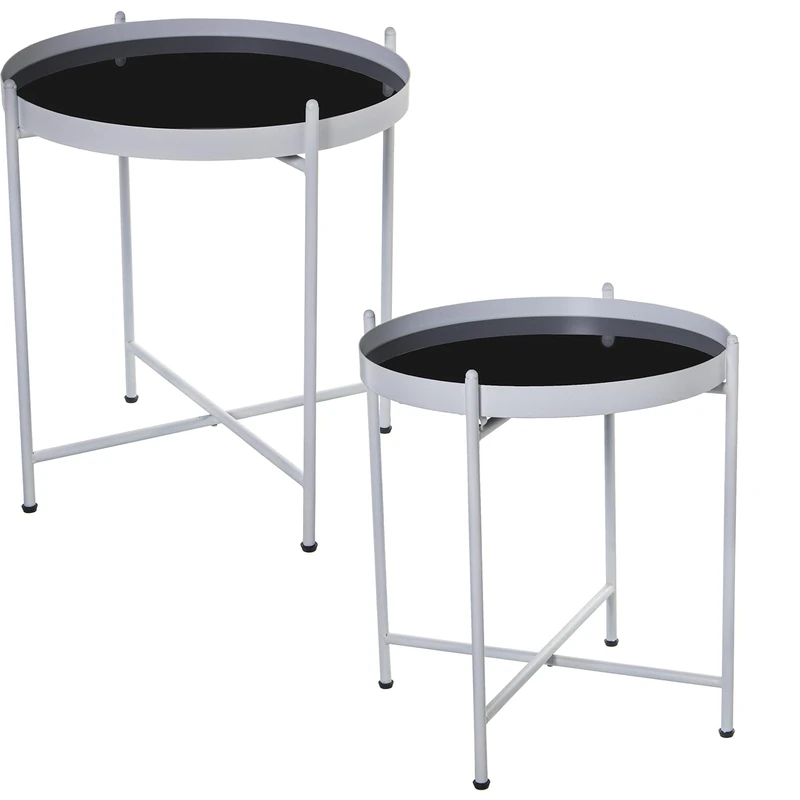 AlexandreHouse Set of 2 Mesas Auxiliaries Metal White Crystal 53 x 56 + 58 x 62 cm