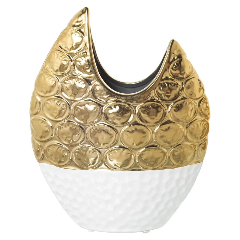 JARRÓN CERÁMICA BLANCA/DORADA 22X10X27CM - Image 1