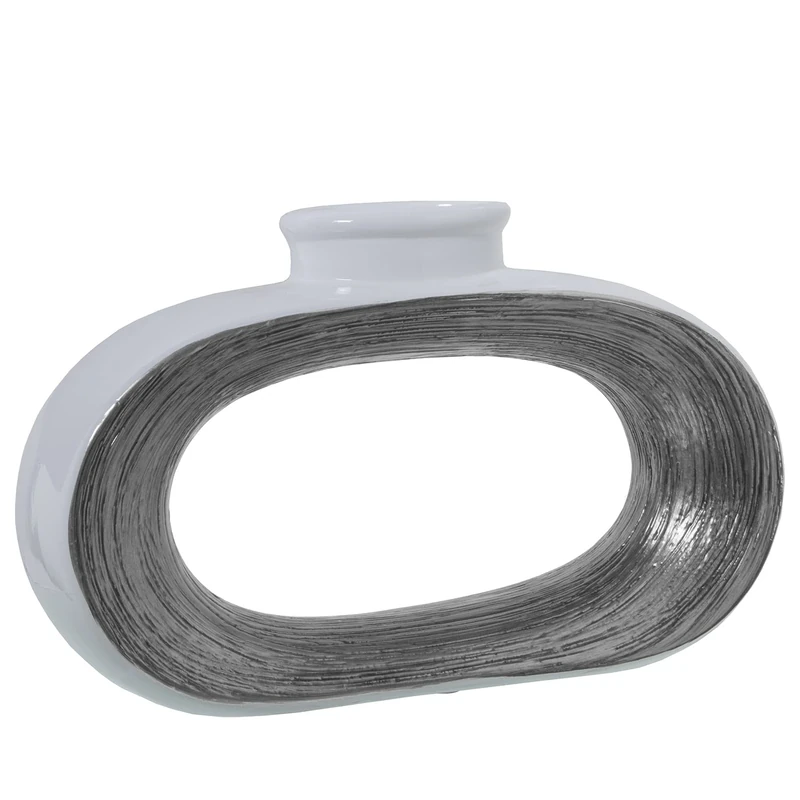 JARRÓN CERÁMICA 24 CM BLANCO/PLATA 37X10X24CM - Image 1