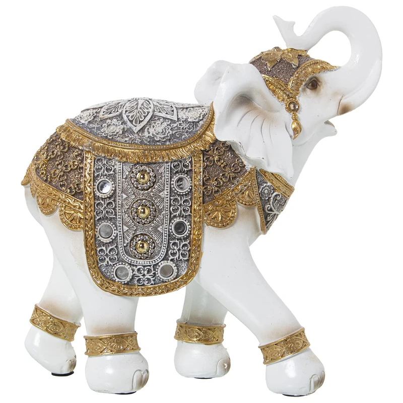 AlexandreHouse Figure Resin Elephant Blue/Dorado 24 x 11 x 25 cm