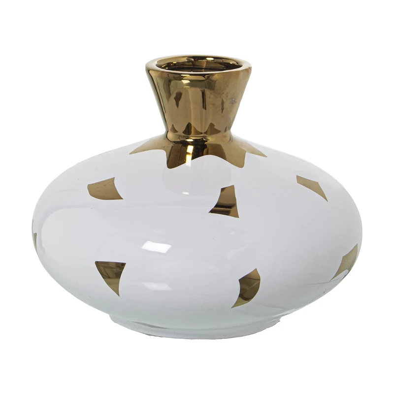 JARRÓN CERÁMICA BLANCO/DORADO 22X18 CM - Image 1